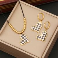 304 Stainless Steel Jewelry Set Heart gold color plated & for woman & enamel Sold By PC