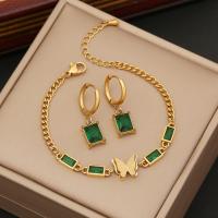 304 rozsdamentes acél Jewelry Set, Pillangó, arany színű aranyozott, különböző stílusokat a választás & mikro egyengetni cirkónia & a nő, Által értékesített PC