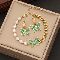 304 Stainless Steel Jewelry Set, with Plastic Pearl, Butterfly, gold color plated, different styles for choice & for woman & enamel & with rhinestone, Sold By PC