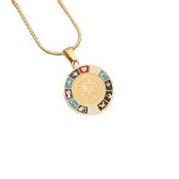 304 Stainless Steel Necklace with 2inch extender chain Flat Round gold color plated & for woman & enamel Length Approx 15.7 Inch Sold By PC