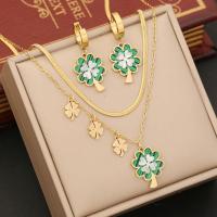 304 Stainless Steel Jewelry Set Flower gold color plated & for woman & enamel Sold By PC