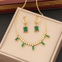 304 Stainless Steel Jewelry Set Geometrical Pattern gold color plated & micro pave cubic zirconia & for woman Sold By PC