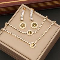 304 Stainless Steel Jewelry Set Tree gold color plated ball chain & micro pave cubic zirconia & for woman Sold By PC
