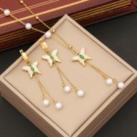 304 Stainless Steel Jewelry Set with Plastic Pearl Butterfly gold color plated & for woman & with rhinestone Sold By PC
