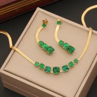 304 Stainless Steel Jewelry Set Geometrical Pattern gold color plated & micro pave cubic zirconia & for woman Sold By PC