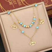 304 Stainless Steel Necklace, with turquoise, with 2inch extender chain, gold color plated, Double Layer & oval chain & different styles for choice & for woman, Length:Approx 15.7 Inch, Sold By PC