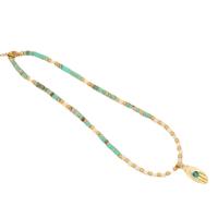 304 Stainless Steel Necklace, with Natural Stone & Crystal & Plastic Pearl & Brass, with 2inch extender chain, gold color plated, Bohemian style & different styles for choice & micro pave cubic zirconia & for woman, Length:Approx 15.7 Inch, Sold By PC