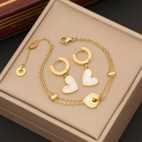 304 rozsdamentes acél Jewelry Set, -val Gyanta Shell, Szív, arany színű aranyozott, Kétrétegű & különböző stílusokat a választás & a nő, Által értékesített PC