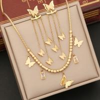 304 Stainless Steel Jewelry Set Butterfly gold color plated & for woman & with rhinestone Sold By PC