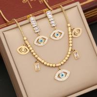 304 rozsdamentes acél Jewelry Set, -val türkiz, Evil Eye, arany színű aranyozott, különböző stílusokat a választás & mikro egyengetni cirkónia & a nő, Által értékesített PC