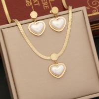 304 Stainless Steel Jewelry Set, with Plastic Pearl, Heart, gold color plated, different styles for choice & for woman & with rhinestone, Sold By PC