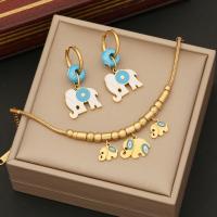 304 rostfritt stål Smycken Set, Elefant, guldfärg pläterade, olika stilar för val & för kvinna & emalj, Säljs av PC