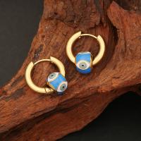 304 Stainless Steel Huggie Hoop Drop Earring, Evil Eye, gold color plated, for woman & enamel, more colors for choice, 15mm, Sold By Pair