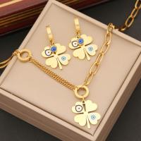304 Stainless Steel Jewelry Set, Flower, gold color plated, evil eye pattern & different styles for choice & for woman & enamel, Sold By PC