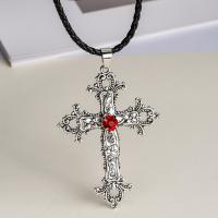 Zinc Alloy Jewelry Necklace Cross silver color plated fashion jewelry & Unisex & with rhinestone nickel lead & cadmium free Length Approx 43 cm Sold By Bag