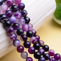 Natürliche Streifen Achat Perlen, rund, DIY & verschiedene Größen vorhanden, violett, verkauft per ca. 36.5-40 cm Strang