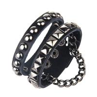 Cowhide Bracelet with Copper Coated Plastic & Zinc Alloy handmade fashion jewelry & Unisex black 38mm Length 22 cm Sold By PC
