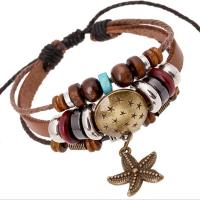 Cowhide Bracelet, Full Grain Cowhide Leather, with Wood & Tibetan Style, handmade, three layers & fashion jewelry & Unisex, more colors for choice, Length:17 cm, Sold By PC
