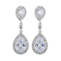 Brass Drop Earring with Cubic Zirconia Teardrop plated fashion jewelry & for woman nickel lead & cadmium free Sold By Pair