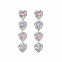 Brass Drop Earring with Cubic Zirconia Heart platinum color plated fashion jewelry & for woman nickel lead & cadmium free Sold By Pair