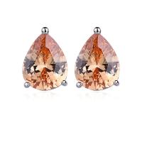 Brass Stud Earring with Cubic Zirconia Teardrop plated fashion jewelry & for woman & faceted nickel lead & cadmium free Sold By Pair