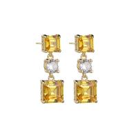 Brass Drop Earring, with Cubic Zirconia, Square, plated, fashion jewelry & for woman & faceted, more colors for choice, nickel, lead & cadmium free, 8.80x25mm, Sold By Pair