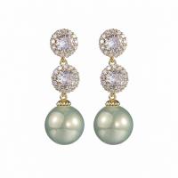 Brass Drop Earring with pearl & Cubic Zirconia Round plated fashion jewelry & for woman nickel lead & cadmium free Sold By Pair