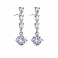 Brass Drop Earring with Cubic Zirconia Round platinum color plated fashion jewelry & for woman & faceted clear nickel lead & cadmium free Sold By Pair