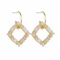 Brass Drop Earring with Cubic Zirconia Square plated fashion jewelry & for woman & hollow nickel lead & cadmium free Sold By Pair