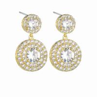 Brass Drop Earring, with Cubic Zirconia, Round, plated, fashion jewelry & for woman, more colors for choice, nickel, lead & cadmium free, 13x23mm, Sold By Pair