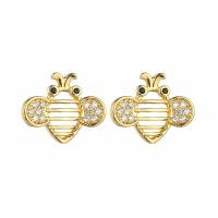 Brass Stud Earring with Cubic Zirconia Bee gold color plated fashion jewelry & for woman & hollow nickel lead & cadmium free Sold By Pair