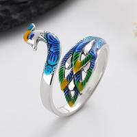 925 Sterling Silver Finger Rings Peacock Antique finish fashion jewelry & for woman & enamel nickel lead & cadmium free 20mm Sold By PC