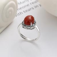 925 Sterling Silver Finger Rings with Yunnan Red Agate Antique finish fashion jewelry & Unisex nickel lead & cadmium free 12.5mm Sold By PC