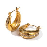 Acier inoxydable Levier Retour Earring, Acier inoxydable 304, Plaqué or 18K, bijoux de mode & pavé de micro zircon & pour femme, doré, 25.40x8.80mm, Vendu par paire