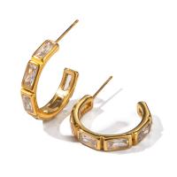 Boucle d'oreille de gaujon en acier inoxydable, Acier inoxydable 304, Plaqué or 18K, bijoux de mode & pavé de micro zircon & pour femme, doré, 24x4.80mm, Vendu par paire