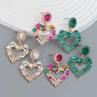 Zinc Alloy Drop Earrings Heart fashion jewelry & for woman & with rhinestone nickel lead & cadmium free Sold By Pair