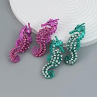 Zinc Alloy Stud Earring with acrylic rhinestone Seahorse painted fashion jewelry & for woman nickel lead & cadmium free Sold By Pair