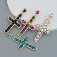 Tibetan Style Drop Earrings, Cross, fashion jewelry & for woman & with rhinestone, more colors for choice, nickel, lead & cadmium free, 84x42mm, Sold By Pair