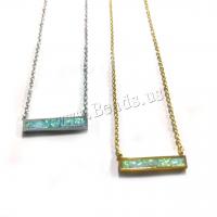 Edelstahl Schmuck Halskette, 304 Edelstahl, mit Opal, mit Verlängerungskettchen von 1.97inch, Modeschmuck & unisex, keine, 25x5mm, verkauft per ca. 15.75 ZollInch Strang