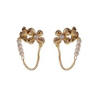 Cubic Zirconia Micro Pave Brass Earring, with Plastic Pearl, Bowknot, plated, fashion jewelry & micro pave cubic zirconia & for woman, more colors for choice, nickel, lead & cadmium free, 1x30mm, Sold By Pair