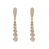 Cubic Zirconia Micro Pave Brass Earring, gold color plated, fashion jewelry & micro pave cubic zirconia & for woman, nickel, lead & cadmium free, 4x42mm, Sold By Pair