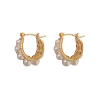 Cubic Zirconia Micro Pave Brass Earring, with Plastic Pearl, gold color plated, fashion jewelry & micro pave cubic zirconia & for woman, nickel, lead & cadmium free, 5x16mm, Sold By Pair