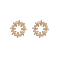 Cubic Zirconia Micro Pave Brass Earring, with Plastic Pearl, gold color plated, fashion jewelry & micro pave cubic zirconia & for woman, nickel, lead & cadmium free, 12x14mm, Sold By Pair