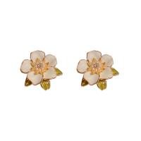 Cubic Zirconia Micro Pave Brass Earring with Plastic Pearl Flower gold color plated fashion jewelry & micro pave cubic zirconia & for woman & enamel mixed colors nickel lead & cadmium free Sold By Pair
