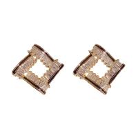 Terningformet Zirkon Micro Pave Messing Øreringe, Rhombus, guldfarve belagt, mode smykker & Micro Pave cubic zirconia & for kvinde & emalje, nikkel, bly & cadmium fri, 12x18mm, Solgt af par