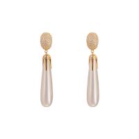Cubic Zirconia Micro Pave Brass Earring with Plastic Pearl Teardrop gold color plated fashion jewelry & micro pave cubic zirconia & for woman white nickel lead & cadmium free Sold By Pair