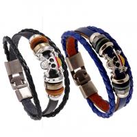 Cowhide Bracelet, Split Layer Cowhide Leather, with PU Leather & Tibetan Style, handmade, three layers & fashion jewelry & Unisex, more colors for choice, 10mm, Length:20 cm, Sold By PC