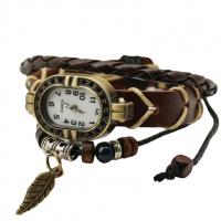 Unisex relógio de pulso, Vaqueta de couro, with vidro & madeira & liga de zinco, feito à mão, três camadas & joias de moda & unissex, Mais cores pare escolha, 35x20mm, comprimento 17 cm, vendido por PC