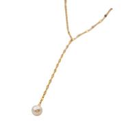 Collier de perles d'eau douce naturelles, Acier titane, avec perle d'eau douce cultivée, avec 5.5cm chaînes de rallonge, Plaqué d'or, bijoux de mode & pour femme, doré, Longueur:40 cm, Vendu par PC