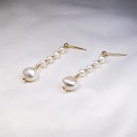 Freshwater Pearl Earrings Brass with Freshwater Pearl real gold plated fashion jewelry & for woman two different colored 4.1cm 4.5cm 5.2cm Sold By Pair